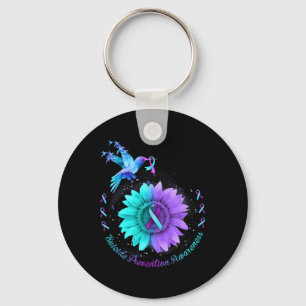 Suicide Prevention Awareness Sunflower Ribbon Mens Keychain