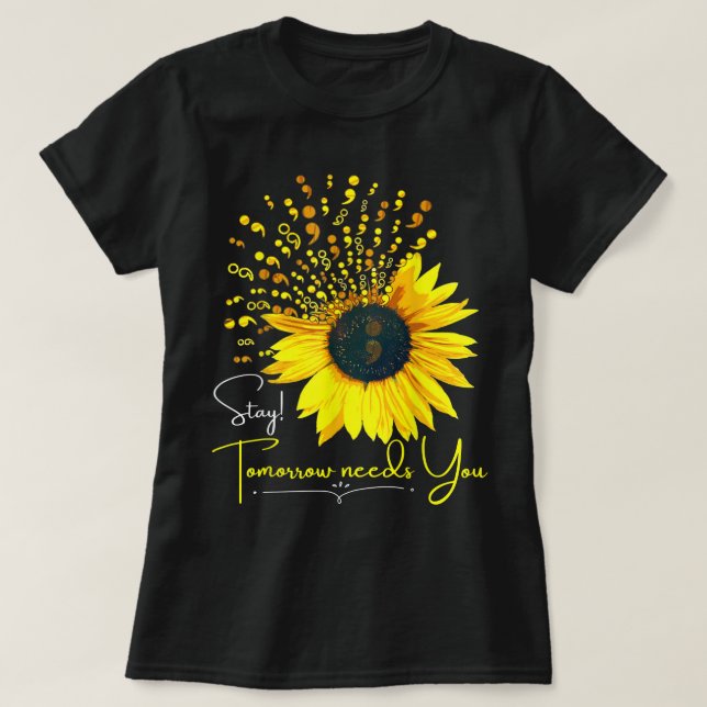 Suicide Prevention Awareness Sunflower Semicolon S T-Shirt (Design Front)
