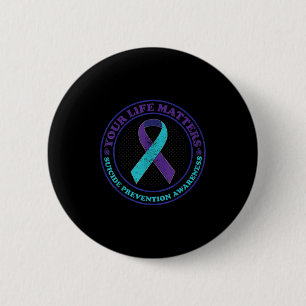 Suicide Prevention Awareness Teal &amp; Purple Rib Button