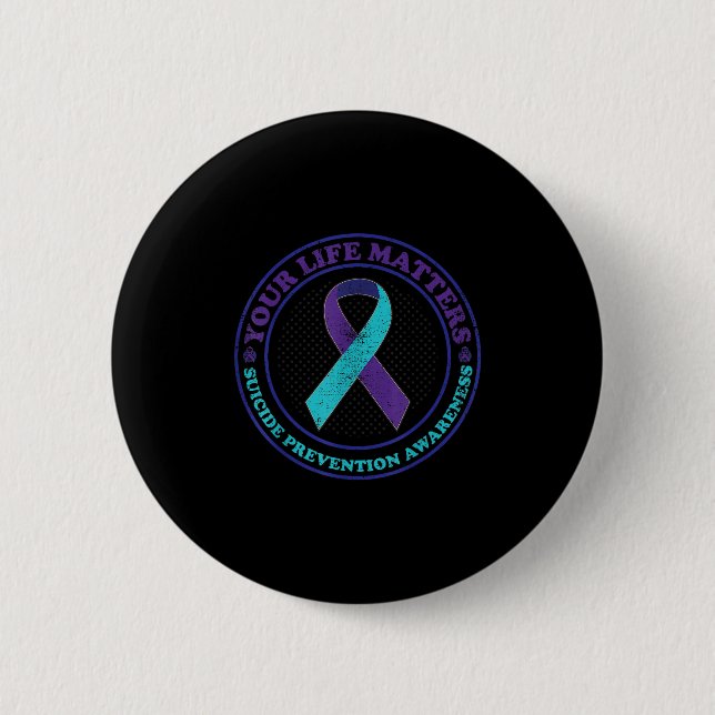 Suicide Prevention Awareness Teal &amp; Purple Rib Button (Front)