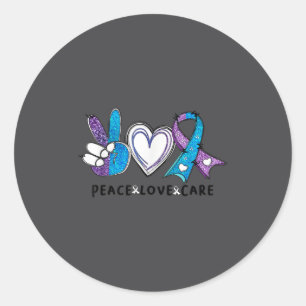 Suicide Prevention Awareness Teal & Purple Rib Classic Round Sticker