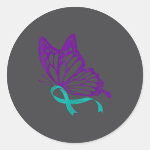 Suicide Prevention Awareness Teal & Purple Rib Classic Round Sticker