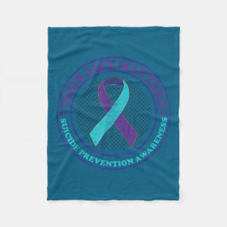 Suicide Prevention Awareness Teal &amp; Purple Rib Fleece Blanket