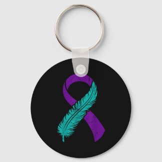 Suicide Prevention Awareness Teal & Purple Rib Keychain