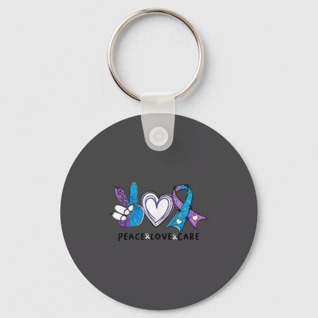 Suicide Prevention Awareness Teal &amp; Purple Rib Keychain (Front)