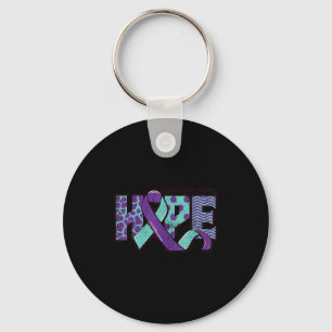 Suicide Prevention Awareness Teal &amp; Purple Rib Keychain