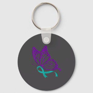 Suicide Prevention Awareness Teal & Purple Rib Keychain