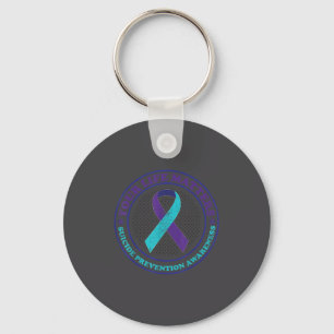 Suicide Prevention Awareness Teal & Purple Rib Keychain