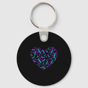 Suicide Prevention Awareness Teal & Purple Rib Keychain