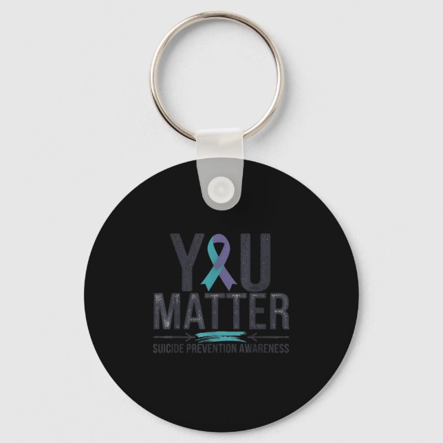 Suicide Prevention Awareness Teal &amp; Purple Rib Keychain (Front)