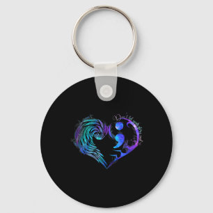 Suicide Prevention Awareness Teal Purple Heart You Keychain