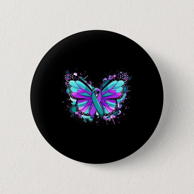Suicide Prevention Awareness Teal Purple Ribbon Bu Button (Front)