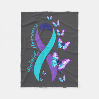 Suicide Prevention Awareness Teal Purple Ribbon Bu Fleece Blanket