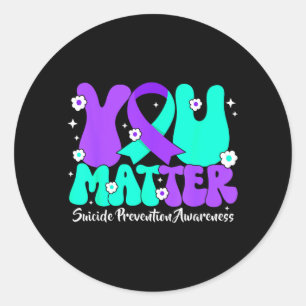 Suicide Prevention Awareness Teal Purple Ribbon Classic Round Sticker