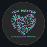 Suicide Prevention Awareness Teal Purple Ribbon Yo Classic Round Sticker<br><div class="desc">Suicide Prevention Awareness Teal Purple Ribbon You Problem 1</div>