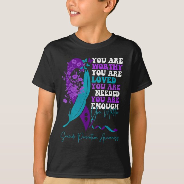 Suicide Prevention Awareness Teal Purple Ribbon Yo T-Shirt (Front)
