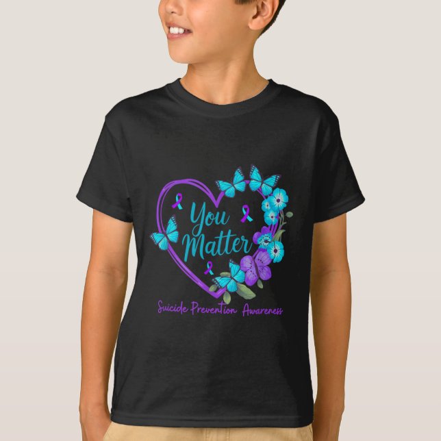 Suicide Prevention Awareness Teal Purple Ribbons Y T-Shirt (Front)