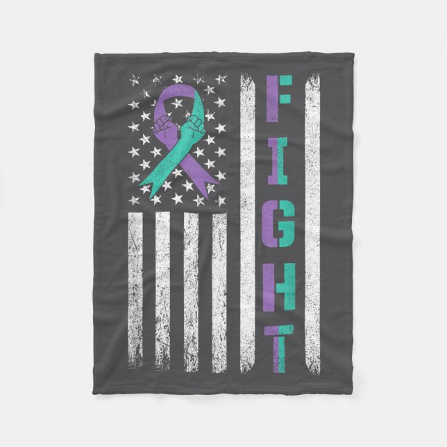 Suicide Prevention Awareness Teal Purple Usa Flag  Fleece Blanket (Front)