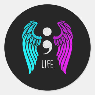Suicide Prevention Awareness Wings Angel Semicolo Classic Round Sticker