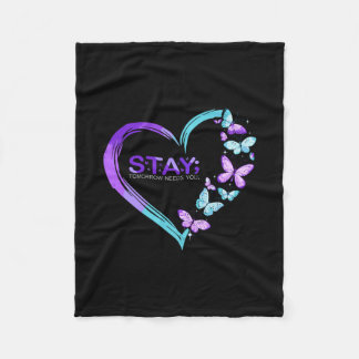 Suicide Prevention Butterfly Heart Stay Tomorrow N Fleece Blanket