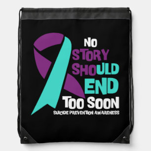Suicide Prevention No Story Should End Teal Purple Drawstring Bag