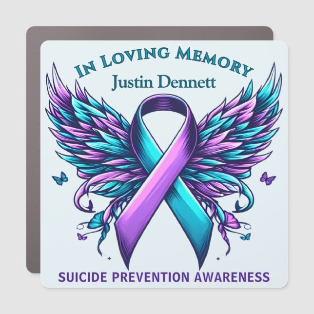 Suicide Prevention Ribbon Angel In Loving Memory  Car Magnet (Front)