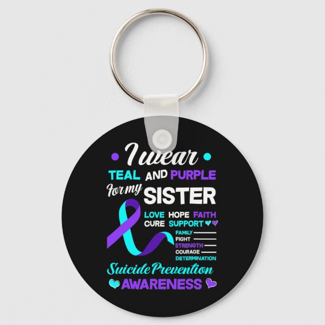 Suicide Prevention Ribbon I Wear Teal And Purple F Keychain (Front)
