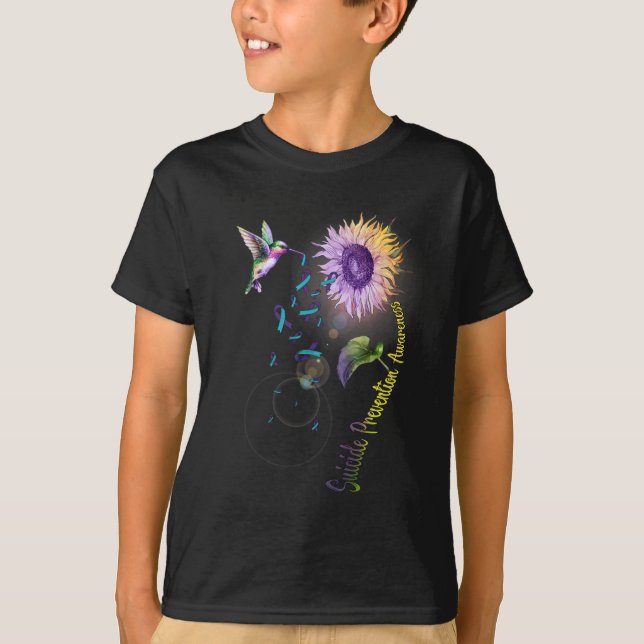 Suicide Prevention Sunflower Hummingbird  T-Shirt (Front)
