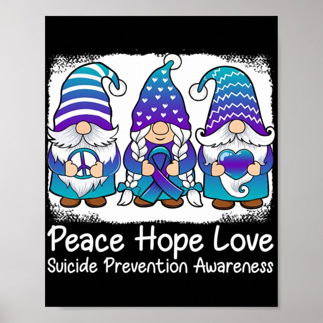 Suicide Prevention Support gnomes with ribbon Teal Poster (Front)