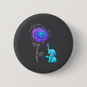 Suicide Prevention Teal Purple Flower Elephant Rib Button