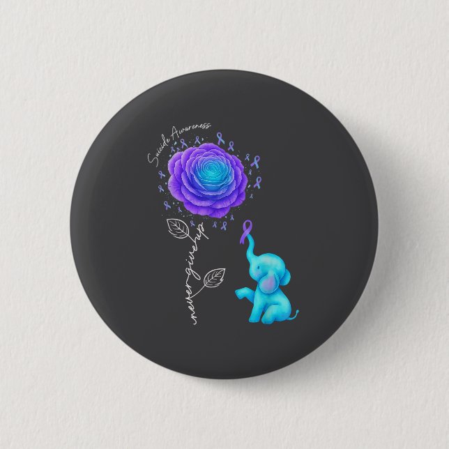 Suicide Prevention Teal Purple Flower Elephant Rib Button (Front)