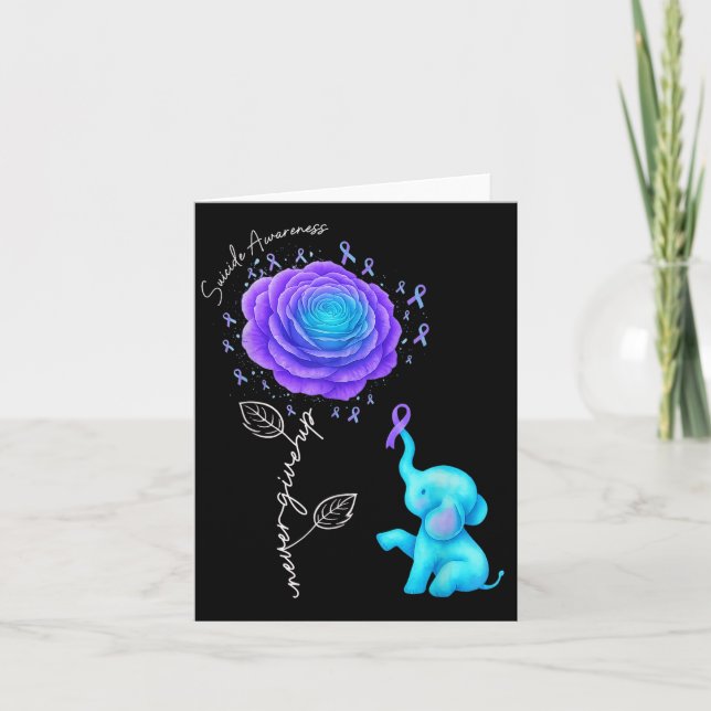 Suicide Prevention Teal Purple Flower Elephant Rib Card (Front)
