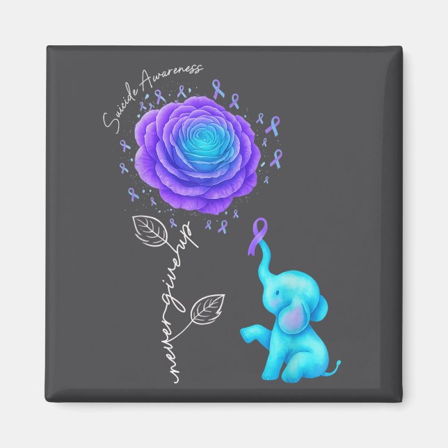 Suicide Prevention Teal Purple Flower Elephant Rib Magnet (Front)