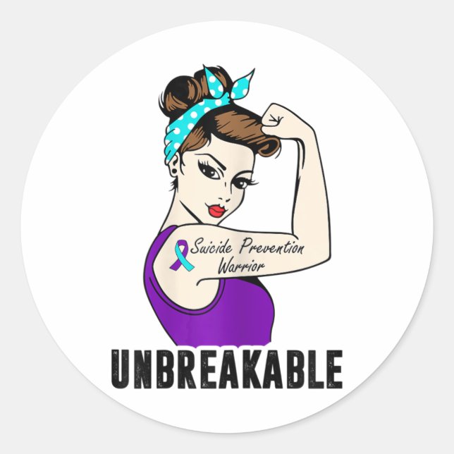 Suicide Prevention Warrior Unbreakable Perfect Str Classic Round Sticker (Front)