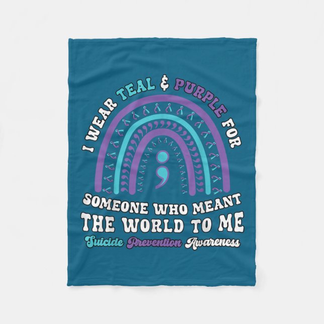 Suicide Prevention Wear Teal Purple Mental Health  Fleece Blanket (Front)
