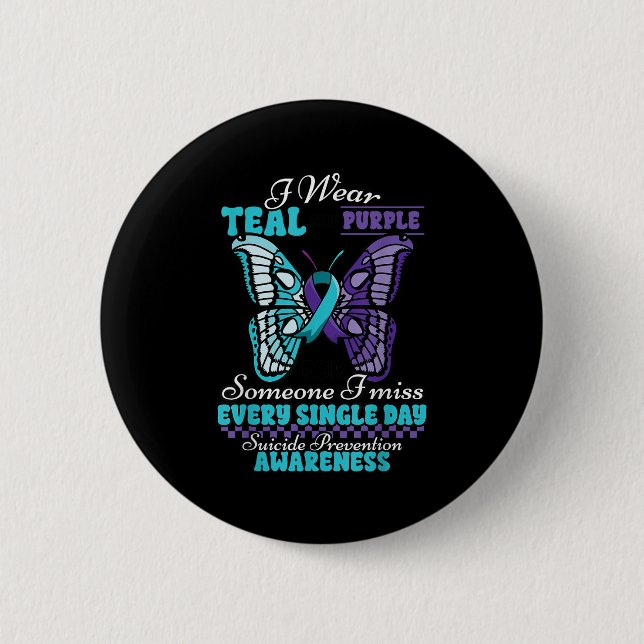 Suicide Prevention Wear Teal Purple Someone I Miss Button (Front)