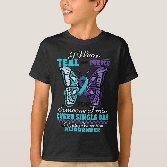 Suicide Prevention Wear Teal Purple Someone I Miss T-Shirt (Front)
