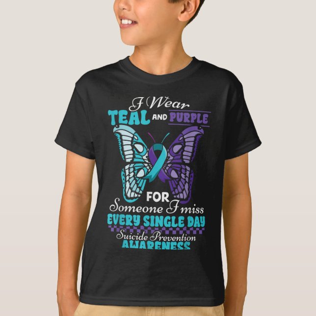 Suicide Prevention Wear Teal Purple Someone I Miss T-Shirt (Front)