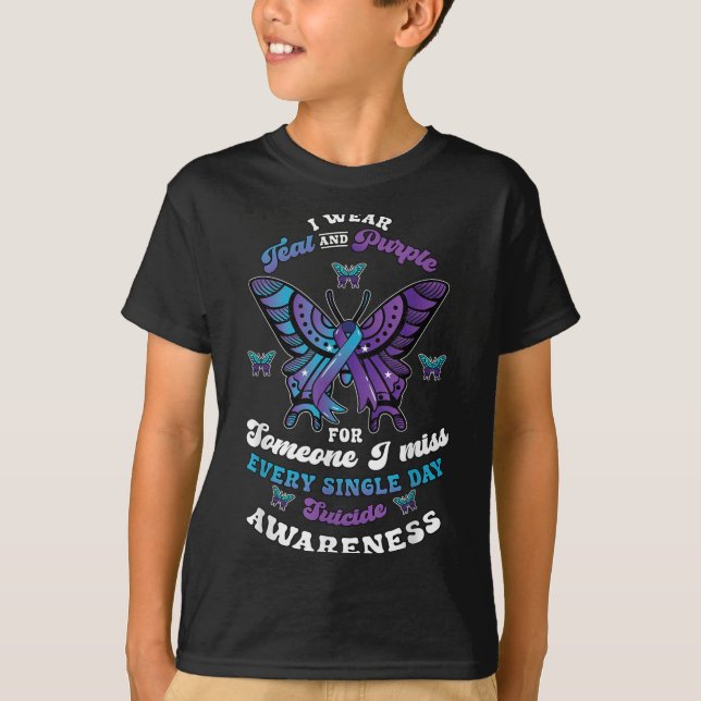 Suicide Prevention Wear Teal Purple Someone I Miss T-Shirt (Front)