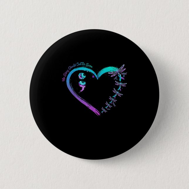 Suicide Prevention Week Dragonfly Heart Ribbon Sem Button (Front)