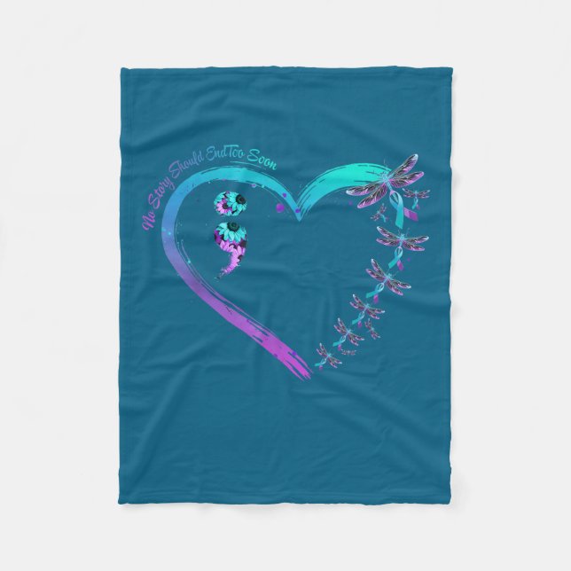 Suicide Prevention Week Dragonfly Heart Ribbon Sem Fleece Blanket (Front)
