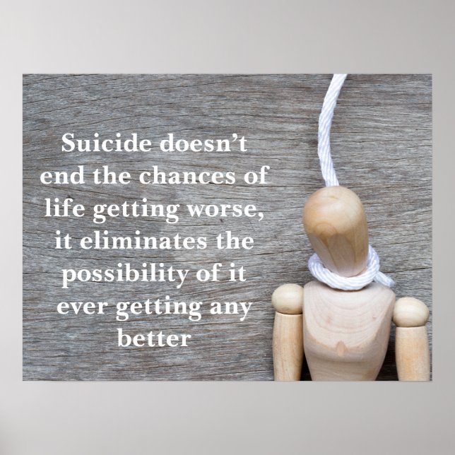 Suicide Prevention White and Brown Wood Textured Poster (Front)