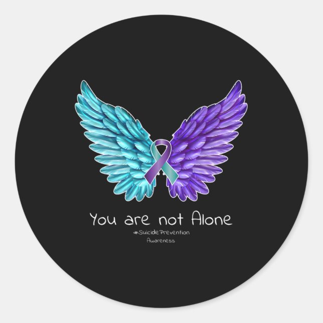 Suicide Prevention  Wings and Ribbon Suicide Aware Classic Round Sticker (Front)