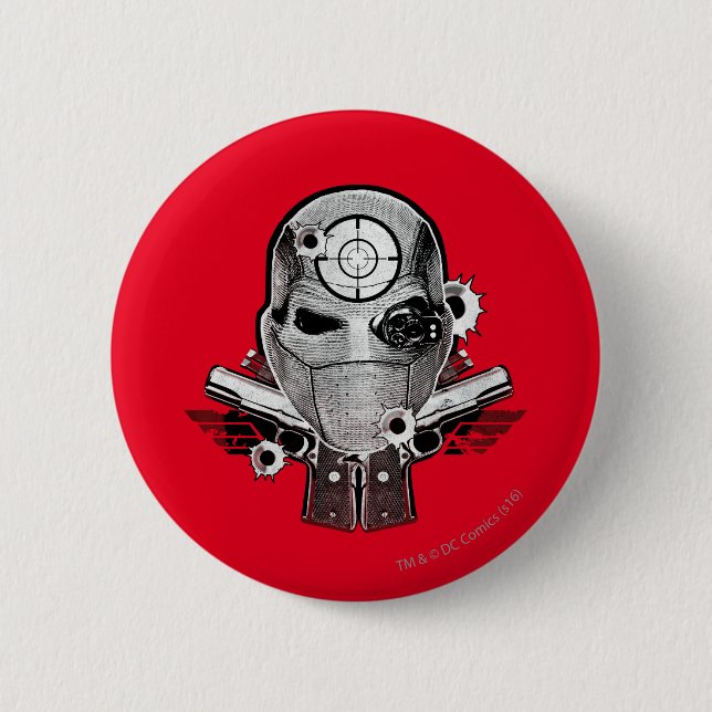 Suicide Squad | Deadshot Mask & Guns Tattoo Art Button (Front)