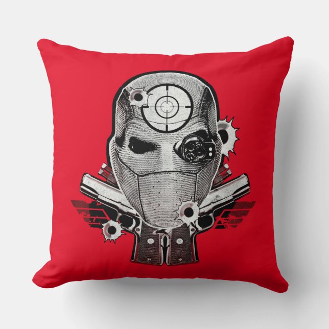 Suicide Squad | Deadshot Mask & Guns Tattoo Art Throw Pillow (Front)