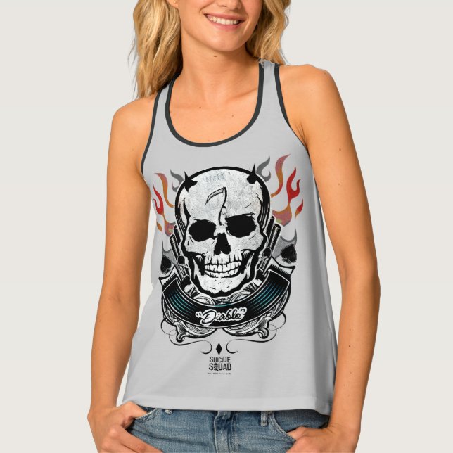 Suicide Squad | Diablo Skull & Flames Tattoo Art Tank Top (Front)