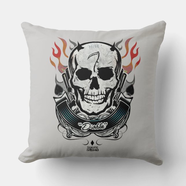 Suicide Squad | Diablo Skull & Flames Tattoo Art Throw Pillow (Front)