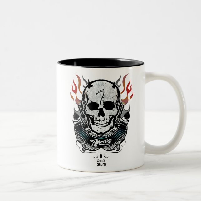 Suicide Squad | Diablo Skull & Flames Tattoo Art Two-Tone Coffee Mug (Right)