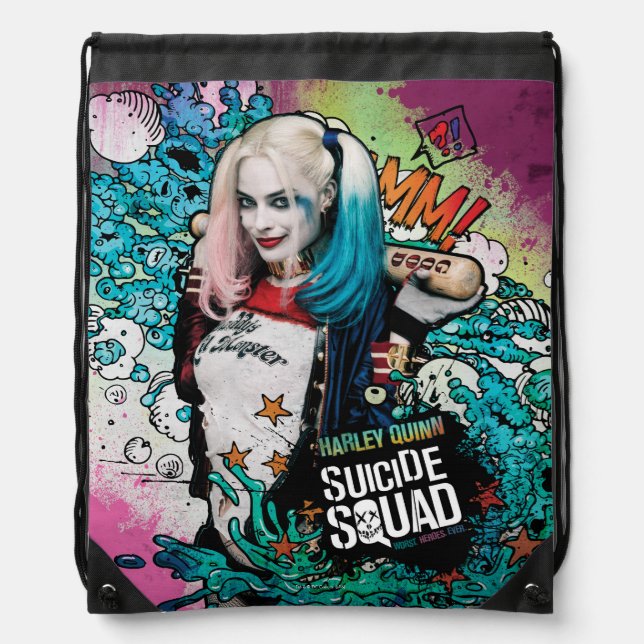 Suicide Squad | Harley Quinn Character Graffiti Drawstring Bag (Front)