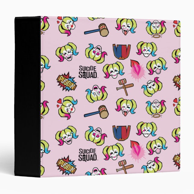 Suicide Squad | Harley Quinn Emoji Pattern 3 Ring Binder (Front/Spine)